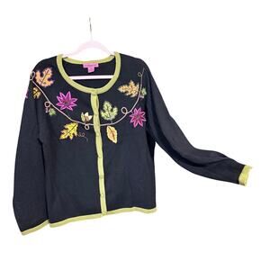 Vintage Bobbie bell cotton ramie autumn fall cardigan sweater XL grandma sequins